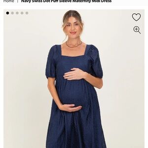 Navy Puff Sleeve Maternity Midi Dress